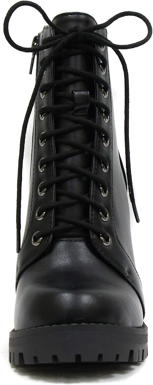 Soda Chalet  Fashion Lace up Military Inspired Ankle Boot with Stacked Heel and Side Zipper