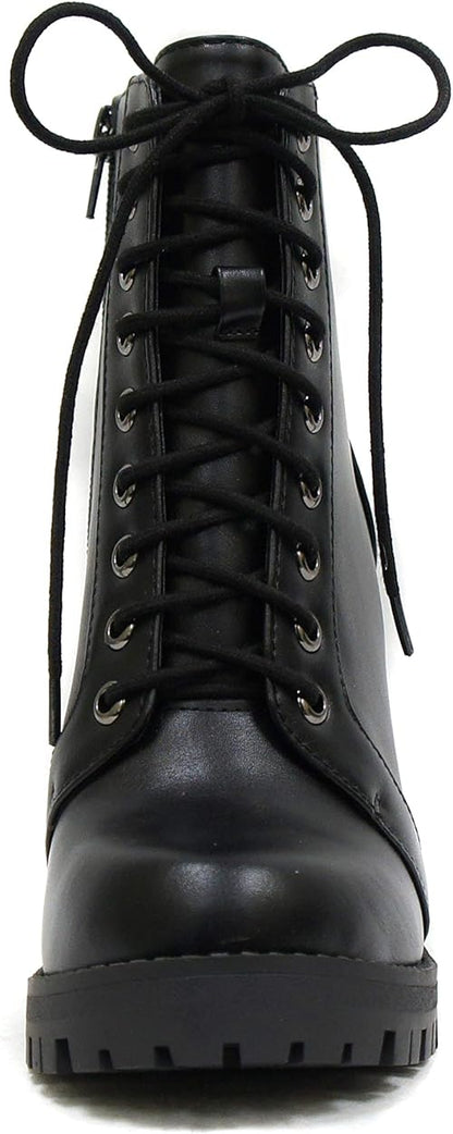 Soda Chalet  Fashion Lace up Military Inspired Ankle Boot with Stacked Heel and Side Zipper