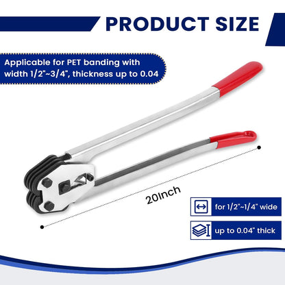 Steel Banding Tool Strapping Sealer - 2 in 1 Crimper & Sealer with 20" Extra-Long Handle and Enhanced Bite for PET Banding 1/2"~3/4"-Steel Strapping Tool for Heavy Duty Package
