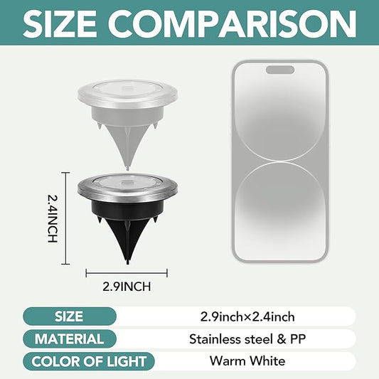 SOLPEX Mini Solar Ground Lights, 2 Pack Solar Lights Outdoor Waterproof, Pathway Lights Solar Powered, Solar Garden Lights, Landscape Lighting for Yard Driveway Walkway (Warm White)