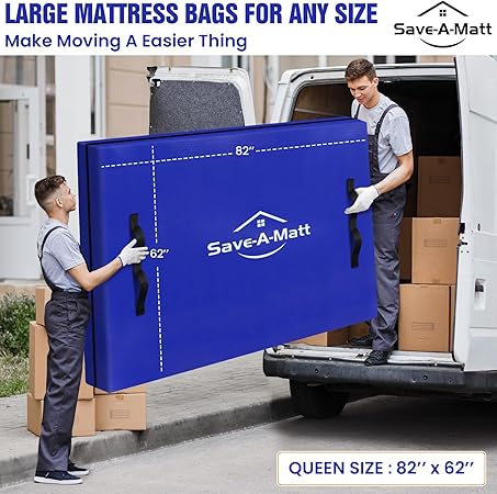 Mattress Bags for Moving - Extra Thick  Durable Queen Mattress Cover for Moving - Reusable Waterproof Tarp Mattress Protector with Heavy Duty Handles (82x62x15 Queen Size)