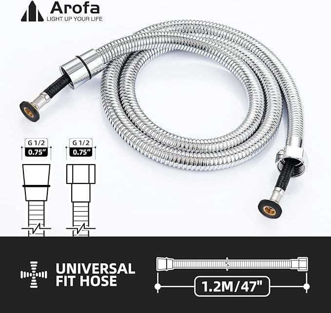 Bidet Hose Replacement, 47 Inch Bidet Hose for Toilet Handheld Bidet Sprayer, Arofa Stainless Steel Shower Hose with Nylon Braided PVC Inner Hose for G 1/2 Connector, Chrome