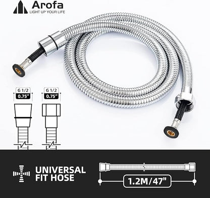 Bidet Hose Replacement, 47 Inch Bidet Hose for Toilet Handheld Bidet Sprayer, Arofa Stainless Steel Shower Hose with Nylon Braided PVC Inner Hose for G 1/2 Connector, Chrome