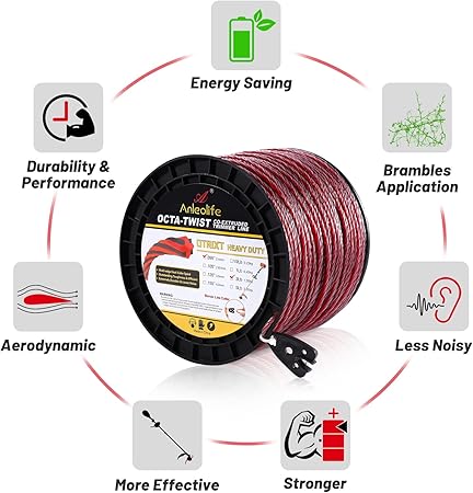 A ANLEOLIFE 3-Pound Heavy Duty Octa-Twist .155-Inch-by-379-ft Trimmer Line Spool,OTRIXT Co-Extruded Multi-Edge Spiral Weed Eater String, Red