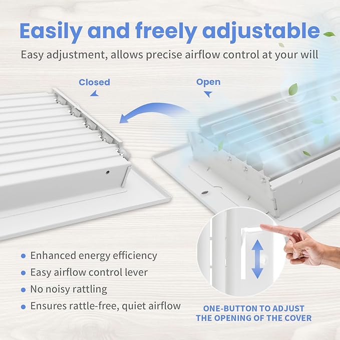 14 x 6 Inch Duct Opening Air Vent Covers for Wall or Ceiling - High Airflow 2 Way Steel Ventilation - Adjustable WallCeiling Register, 15-34 Inch x 7-34 Inch Overall Dimensions