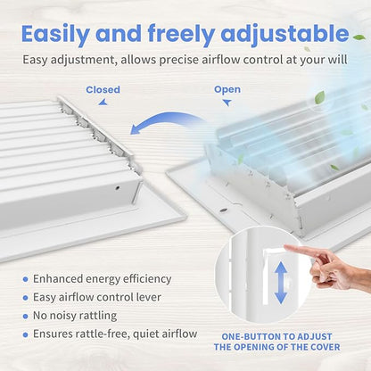 14 x 6 Inch Duct Opening Air Vent Covers for Wall or Ceiling - High Airflow 2 Way Steel Ventilation - Adjustable WallCeiling Register, 15-34 Inch x 7-34 Inch Overall Dimensions