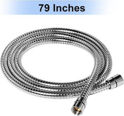 Shower Hose, 79 Inches Extra Long Stainless Steel Handheld Shower Head Hose with Brass Insert and Nut, Flexible, Chrome