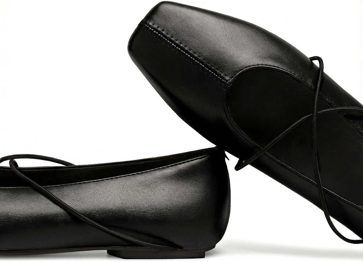 Women's Square Toe Ballet Flats Criss-Cross Straps Comfortable Slip On Mary Jane Flat Shoes for Office Work Casual
