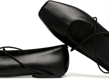 Women's Square Toe Ballet Flats Criss-Cross Straps Comfortable Slip On Mary Jane Flat Shoes for Office Work Casual