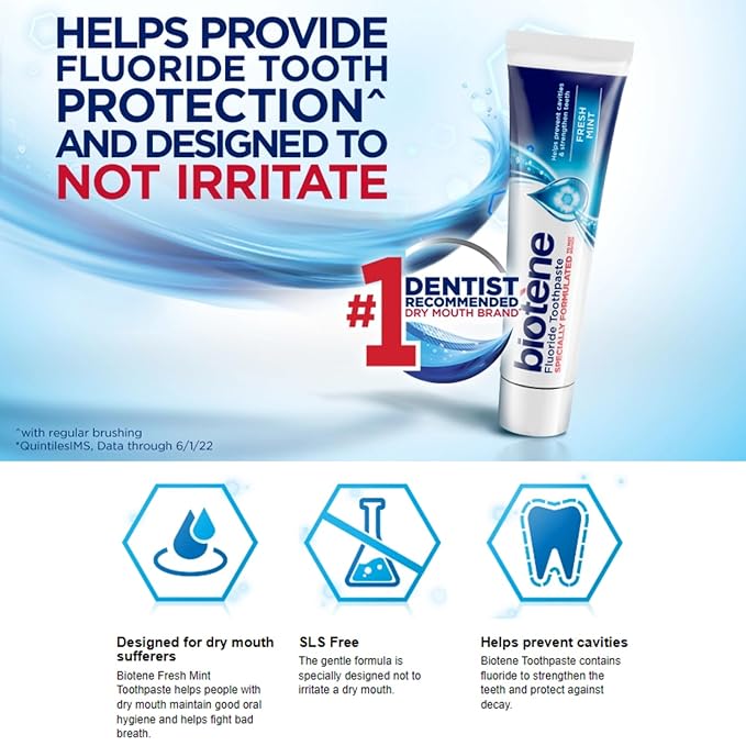 Biotene Alcohol-Free Moisturizing Dry Mouth Oral Rinse Mouthwash, Mint, 16 oz, for Children and Adults (Pack of 1)