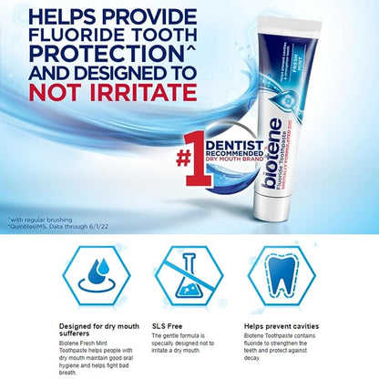 Biotene Alcohol-Free Moisturizing Dry Mouth Oral Rinse Mouthwash, Mint, 16 oz, for Children and Adults (Pack of 1)