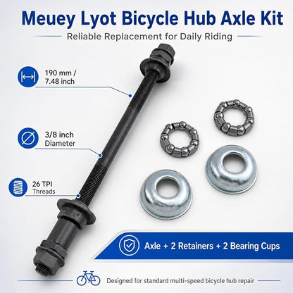 190 mm Bicycle Hub Axle Kit with Bearing Retainers and Cups