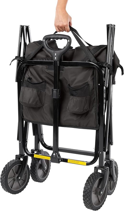 Basics Collapsible Folding Outdoor Utility Wagon for Sports, Garden, Camping, and Shopping, Heavy Duty, Large Capacity, Black