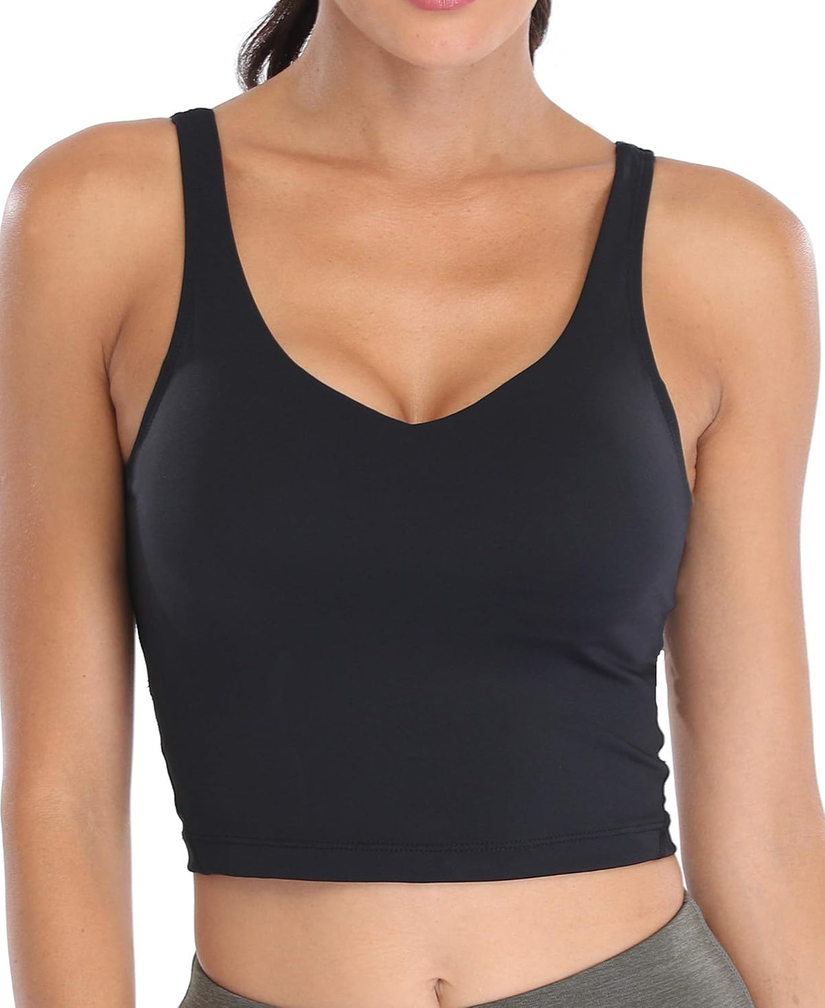 Sports Bra Womens Longline Padded Crop Yoga Tank Tops Built in Bras, Workout, Athletic, Fitness, Super Soft, Comfort, Cropped Top, Removable Pads, Heart Neckline For Women