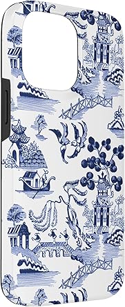 iPhone 14 Pro Max Preppy Blue and White Willow Pattern Chinoiserie Toile Case