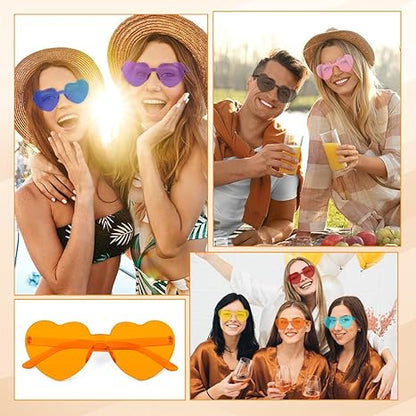 Heart Sunglasses,12 Pcs Pink Sunglasses,Rimless Clear Slasses,Cute Heart Shaped Sunglasses,Colored