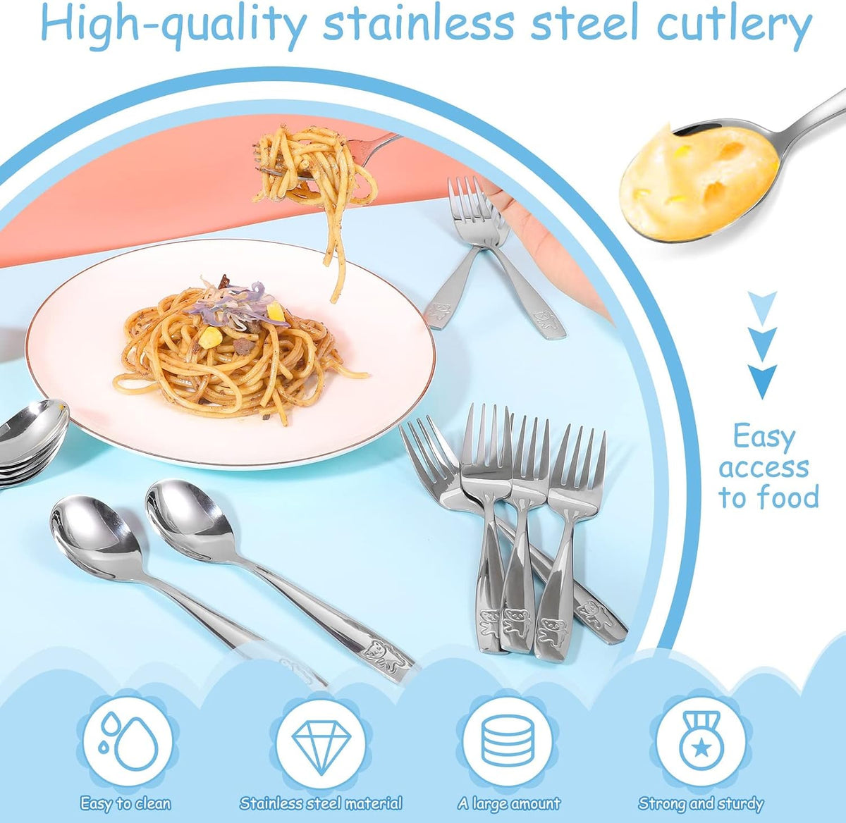 16 Pieces Toddler Utensils Kids Silverware Set, Stainless Steel Childrens Forks and Spoons, Metal Kids Safe Flatware Set, Dishwasher Safe