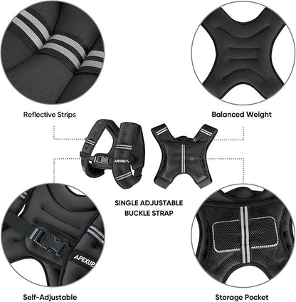 APEXUP Weighted Vest with 10lbs Weights and Reflective Stripe, Weight Vest Men Women for Workout, Strength Training, Running