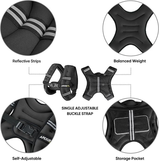 APEXUP Weighted Vest with 10lbs Weights and Reflective Stripe, Weight Vest Men Women for Workout, Strength Training, Running