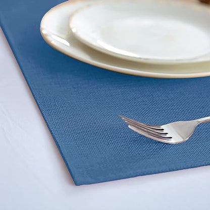 Cloth Placemats Set of 8, Linen Type Fabric Placemats Machine Washable Placemats Heat Resistant Placemats Wrinkle Free Thick Polyester Kitchen Place Mats for Dining Table (Navy Blue)