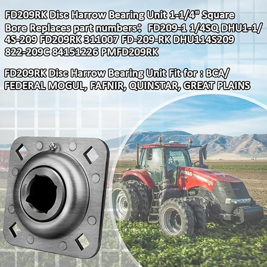 FD209RK 1-14" Square Bore Disc Harrow Flange Bearing Unit for Farming Applications FAFNIR FD-209-RK FD209-1 14SQ DHU1-14S-209 DHU114S209 PMFD209RK 311007 822-209C 84151226