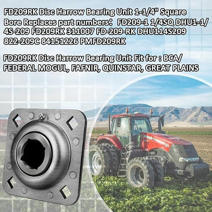 FD209RK 1-14" Square Bore Disc Harrow Flange Bearing Unit for Farming Applications FAFNIR FD-209-RK FD209-1 14SQ DHU1-14S-209 DHU114S209 PMFD209RK 311007 822-209C 84151226