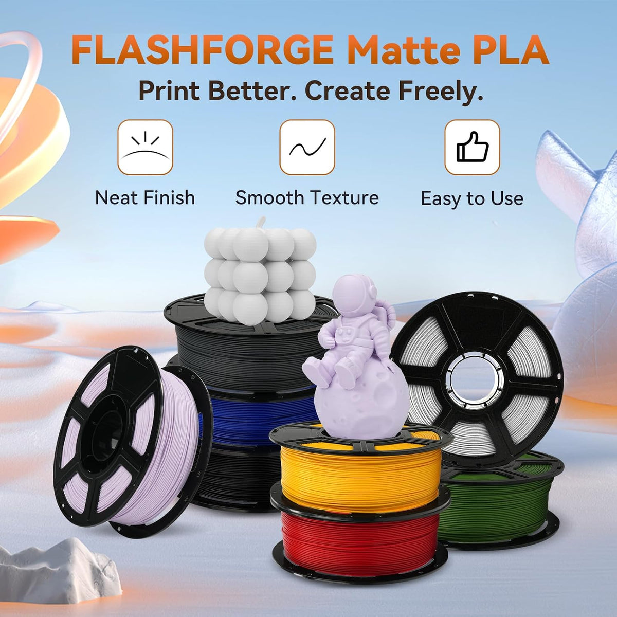 PLA Filament 1.75mm +/- 0.02mm, Matte Purple 3D Printer Filament 1kg (2.2lbs) Spool, Excellent Printing Performance, Easy to Use for Most FDM 3D Printers