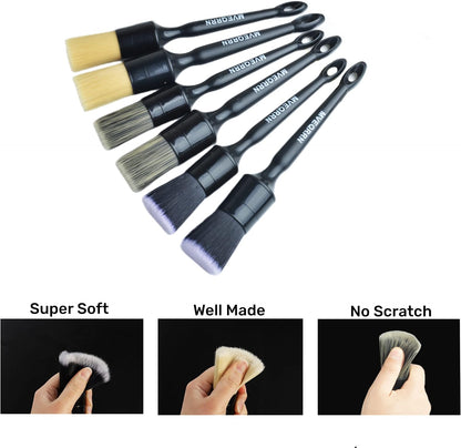 Car Detailing Brush Set-2pcs Boars Hair Car Detailing Brushes,2pcs Ultra Soft No Scratch Detailing Brush for Air Vent,Leather Seat 2pcs Detail Brushes car Detailing for Interior Exterior (6 PCs)