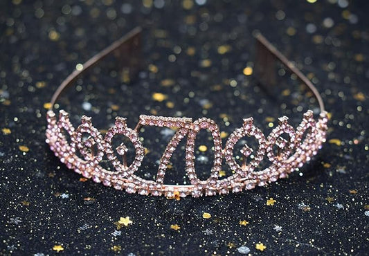 70th Pink Birthday Tiara and Sash Happy 70th Birthday Party Supplies 70th Pink Birthday Glitter Satin Sash and Crystal Tiara Princess Birthday Crown for Girls 70th Birthday Party Decorations
