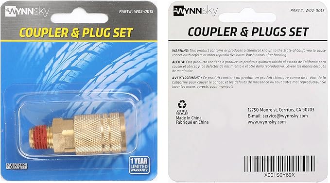WYNNsky Industrial Air Coupler, 14 Inch Body Size, 14 Inch NPT Male Threads Size, Brass Air Hose Fitting