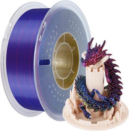 PLA Filament, Multicolor Silk PLA Filament, Tri Color 3D Printer Filament, 1.75 mm, Dimensional Accuracy +/- 0.03 mm, 1kg Spool(2.2lbs), Red Blue Yellow