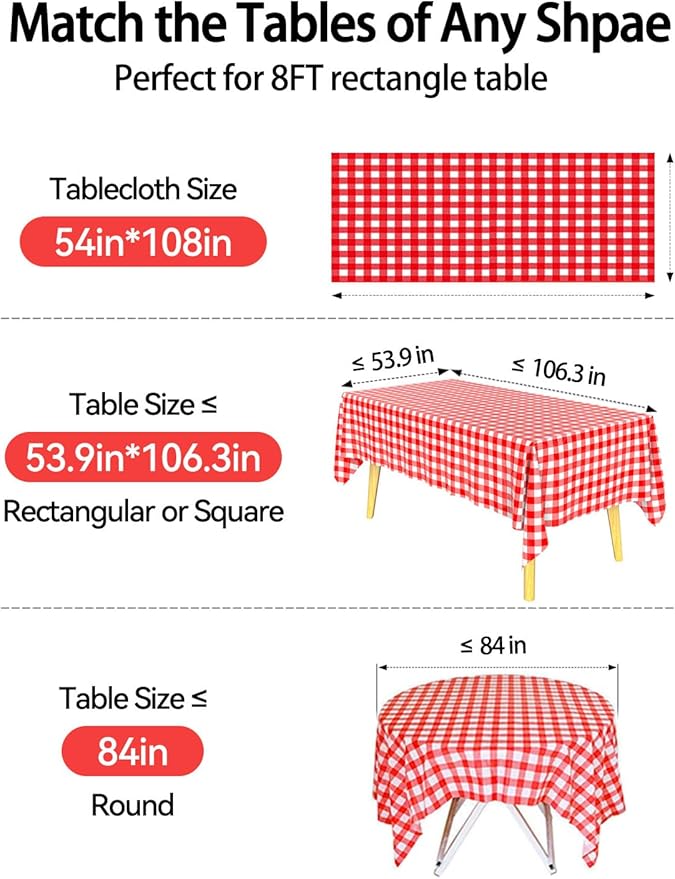 108 x 54 Blue White Gingham Plastic Table Cloth Disposable Rectangle Tablecloths for Camping,Happy Birthday,Party,Baby Shower,Table Covers Parties Decoration with Fixed Stickers