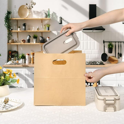 COGLARING 50Pcs 11x6x11 Brown Kraft Paper Bags with Handles, Die Cut Tote Bulk for Retail Shopping Takeout Bakery Gift Bags