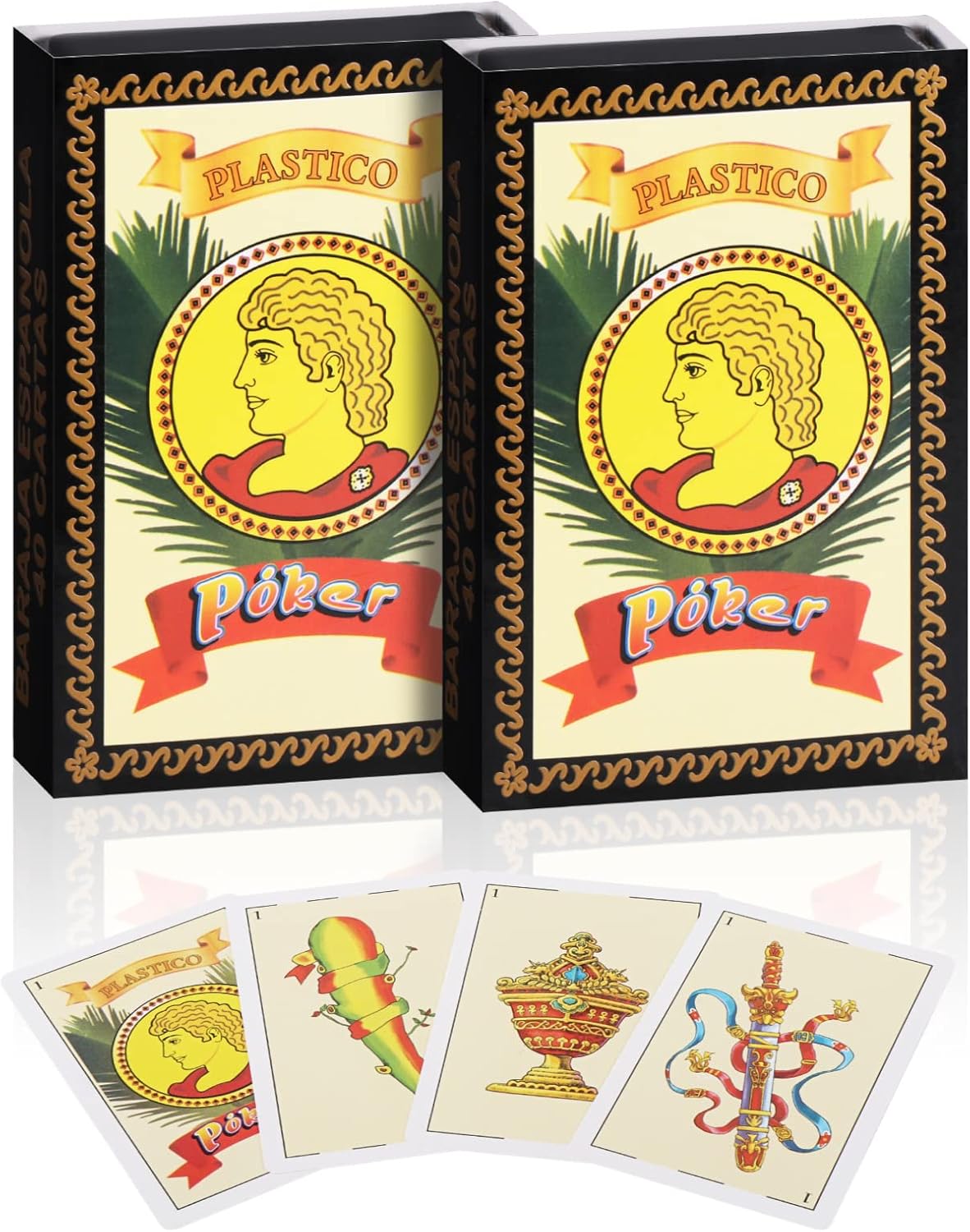 CDBXRA 2 Decks Spanish Playing Cards Cartas Españolas, Baraja Española, Briscas Cards Puerto Rico, Mexican Playing Cards, Plastico Spanish Cards, Barajas Espanolas Plasticas(with Playing Card Boxes)