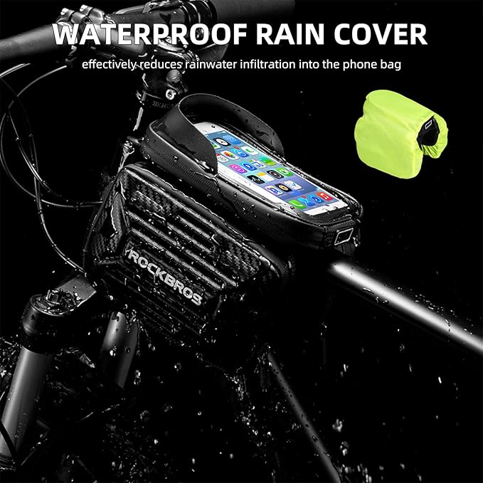 ROCKBROS Bike Phone Bag, Waterproof Bike Frame Bag for Phones Below 6.2"5.8a, Bike Top Tube Phone Holder, Durable Bike Accessories for Cycling