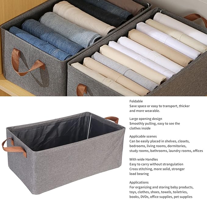Collapsible Storage Bins, Clothing Storage Bins with Handles, Foldable Storage Baskets, Large Opening Thickened Strong Load Bearing for Clothes Towels