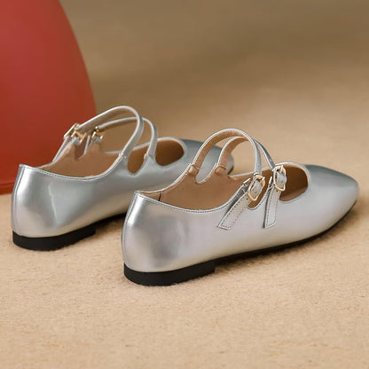 Stunner Women's Mary Jane Flats Retro Square Toe Soft Ballet Flats Comfort Double Line Strap Wedding Dressy Flats 2.