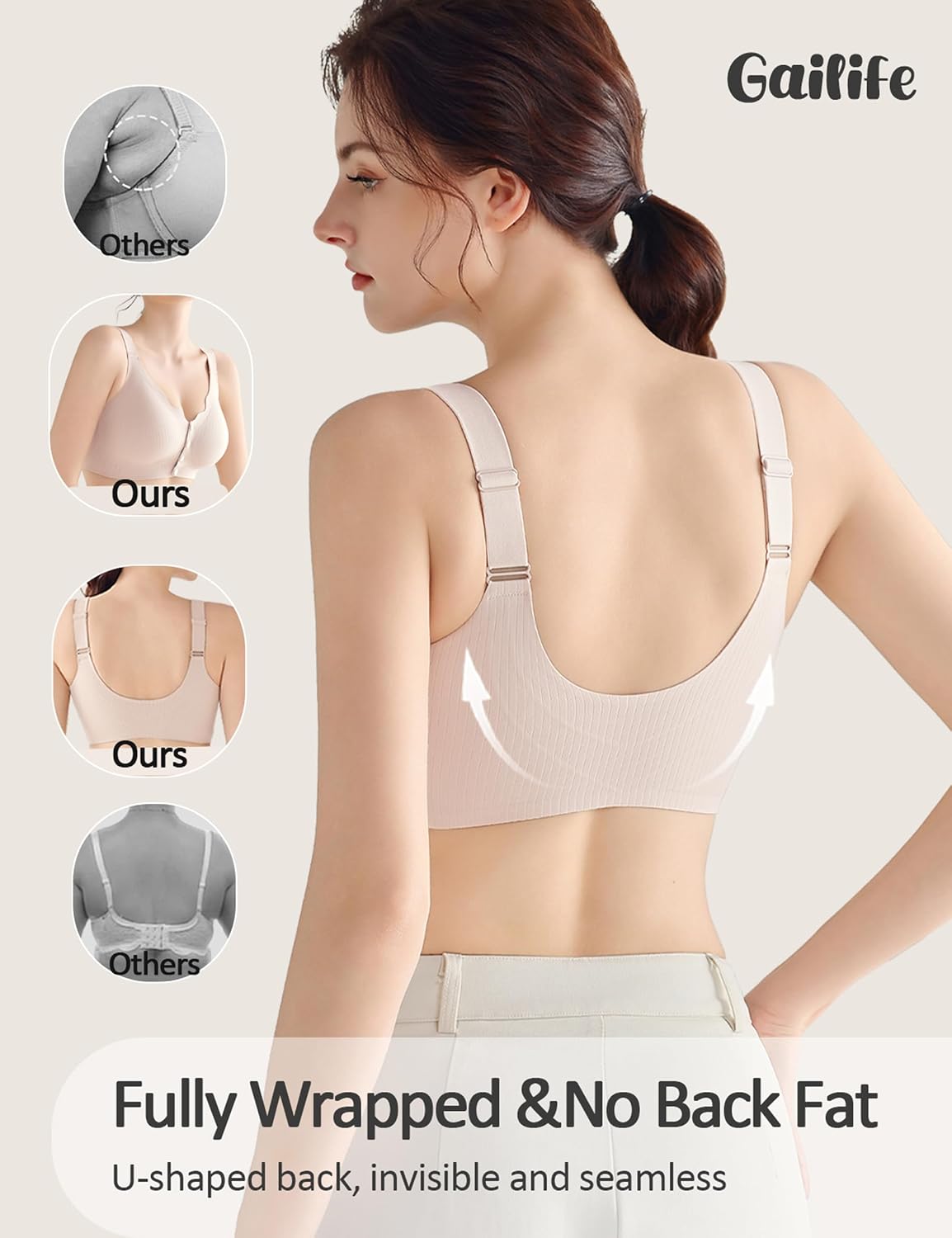 Gailife Jelly Front Closure Bras for Women Wireless No Underwire Comfort Convenient Seamless Supportive Mastectomy Bralettes
