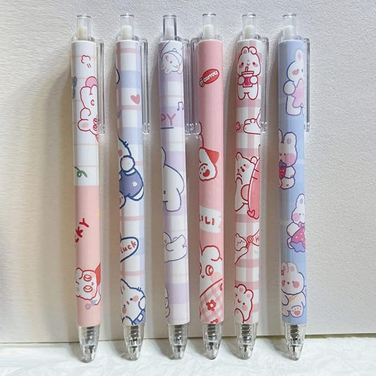 6 Pcs Gel Ink Pens Cartoon Retractable Pens Cute Animal Pen 0.5mm Ballpoint Pen Office School Supplies for Girls (Rabbit)