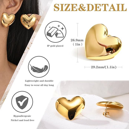 Womens Gold Studs Earrings, 14K Gold Plated Personality Big Stud Earring,Stainless Steel Hypoallergenic Ear Rings Trendy Jewelry,Christmas Birthday Gifts for Her Girlfriend Sister