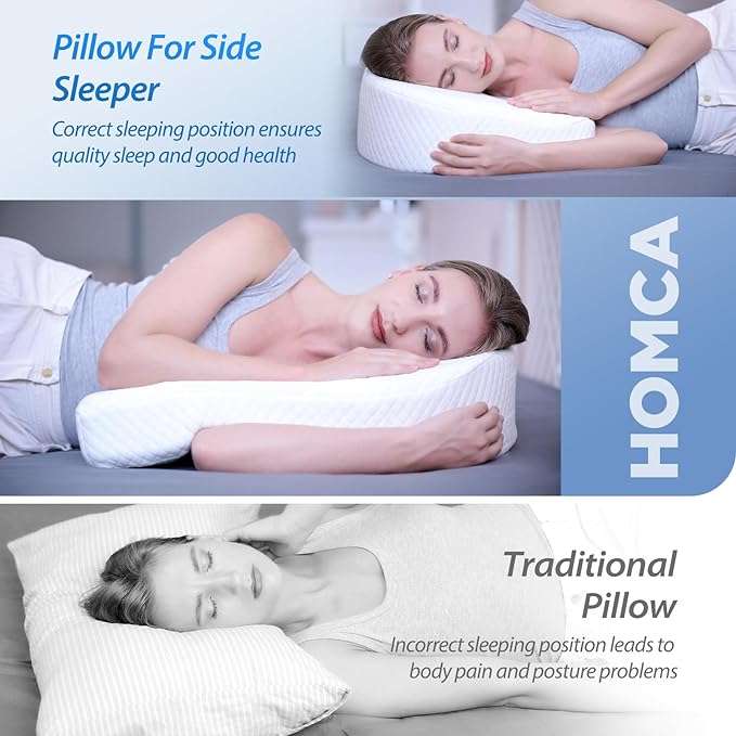HOMCA Pillow for Side Sleeper Body Pillow for Adults Memory Foam Pillow with U-Shaped Contoured Support for Neck, Back, and Shoulder Pain Relief with Removable Washable Cover (Upgraded Version)