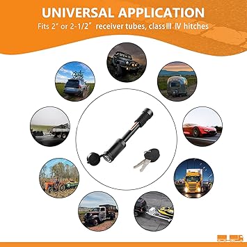 Trailer Hitch Locks, Hitch Lock with 58'' Dia 3-12 Long Pin Fits Class III IV 2" 2-12" Hitches, Trailer Hitch Lock with Anti-Rattle O-Rings for Trailer Truck Car Boat (1 Pack)