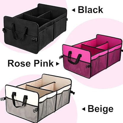 Trunk Organizer for Car, 72L Large Capacity Car Trunk Organizer, Collapsible Multiple Compartments Trunk Organizers,Suitable for A Variety of Cars, SUV, Mini-Van, Pink
