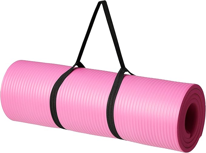 Basics 12 Inch Extra Thick Exercise Yoga Mat with Carrying Strap