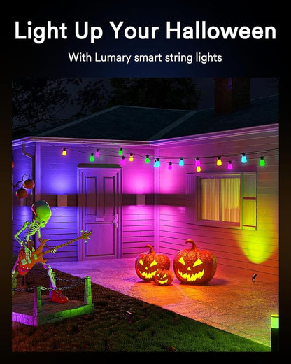 Lumary 100FT Smart Outdoor String Lights with APPRemoteVoice Control, RGBAI Color Changing Patio Lights with Warm White 302 LED Bulbs, IP65 Waterproof Permanent Outdoor Lights Work with Alexa