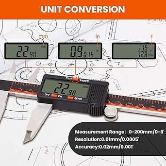 HARDELL Digital Caliper, 0-8 Inch Caliper Measuring Tool with Large LCD Screen, Auto-Off, InchFractionsMM Conversion, Electronic Stainless Steel Micrometer for DIYHousehold3D Printing