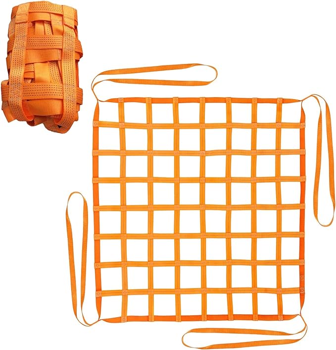 Safety Lifting Net Straps, Flat Nylon Sling Hoisting Net, 3.3' x 3.3'ft Cargo Lifting Nets, Lifting nets and Unloading Heavy Objects(Load:1100lbs) Sling Hoisting Net for Construction Rigging Moving