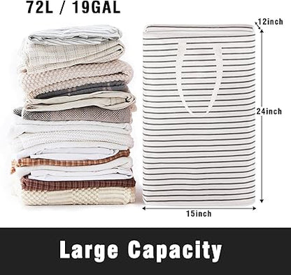 72L Large Collapsible Laundry Basket, Freestanding Clothes Hamper with Easy Carry Long Handles, Waterproof Washing Bag for Bedroom, Bathroom, and Nursery (Grey, 1 Pack)