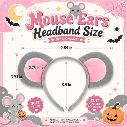 Halloween Mouse Ears Headband, Grey Mouse Ears Animal Halloween Costume Accessories Adult Women, Rat Ears Headband Dress Up