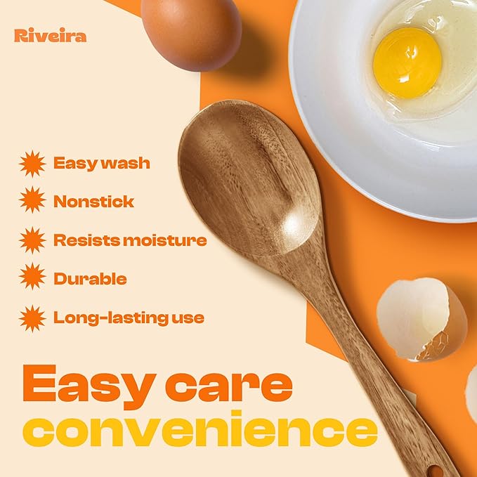 Riveira 1-Piece Light Teak Wooden Salad Spoon Ai Premium Teak Wooden Spoons for Cooking Ai Durable Wooden Spoons for Cooking Non Toxic for Safe Cooking